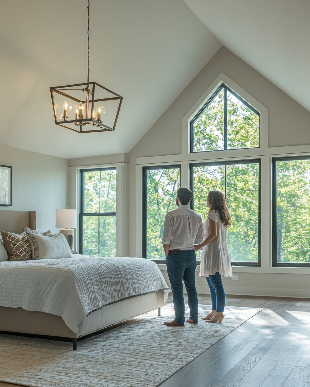 a couple standing by the window